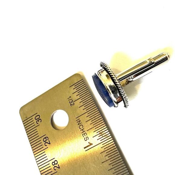 Silver tone oval    Blue stone cufflinks - Picture 3 of 6